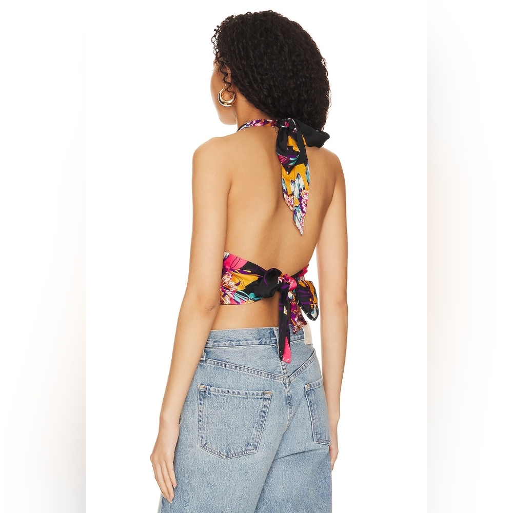 Free People Seraphina Crop Halter Top Black Floral Size Small NWOT - Picture 8 of 9